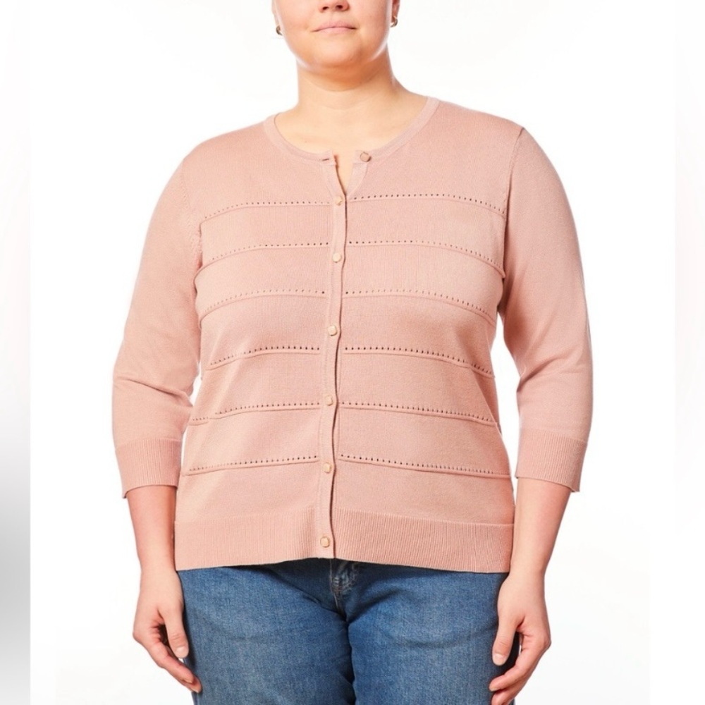 Melissa Paige Pointelle Knit Button-Front Cardigan 1X NWT